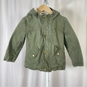 Cat & Jack 3T Olive Green Hooded Raincoat Pockets Sherpa Fleece Lined Warm Cozy